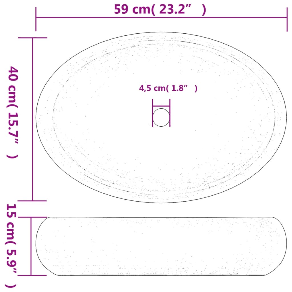 vidaXL Lavatório de bancada oval 59x40x15 cm cerâmica castanho