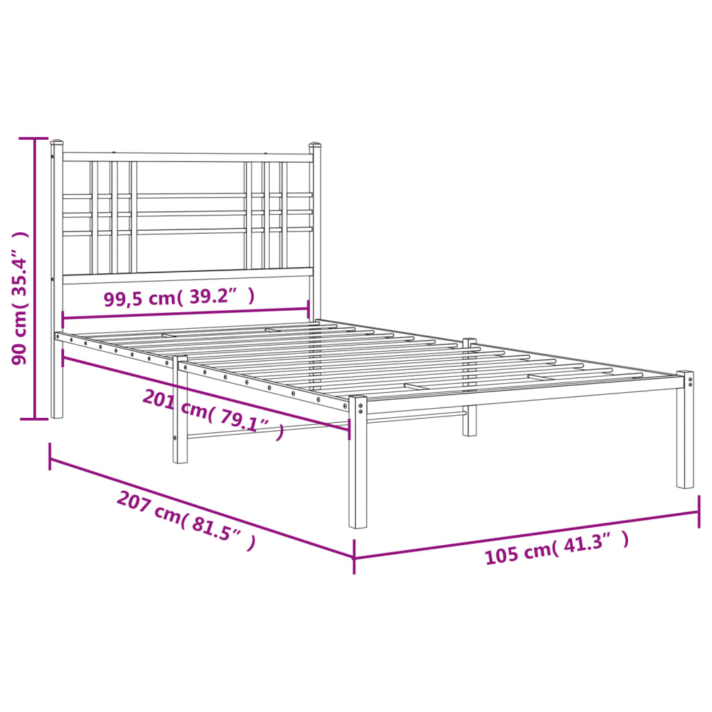 vidaXL Estrutura de cama com cabeceira 100x200 cm metal preto