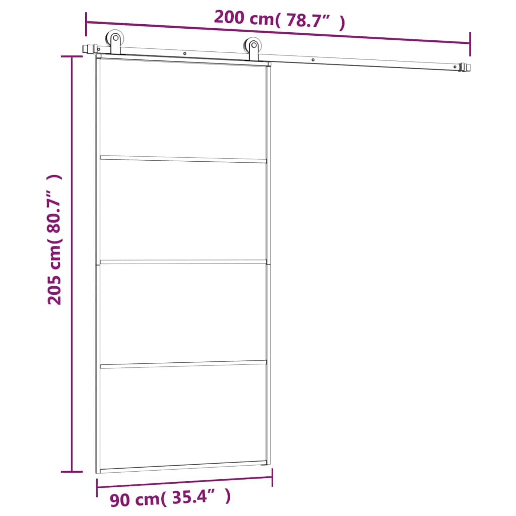 vidaXL Porta deslizante c/ conj. ferragens 90x205cm vidro ESG/alumínio