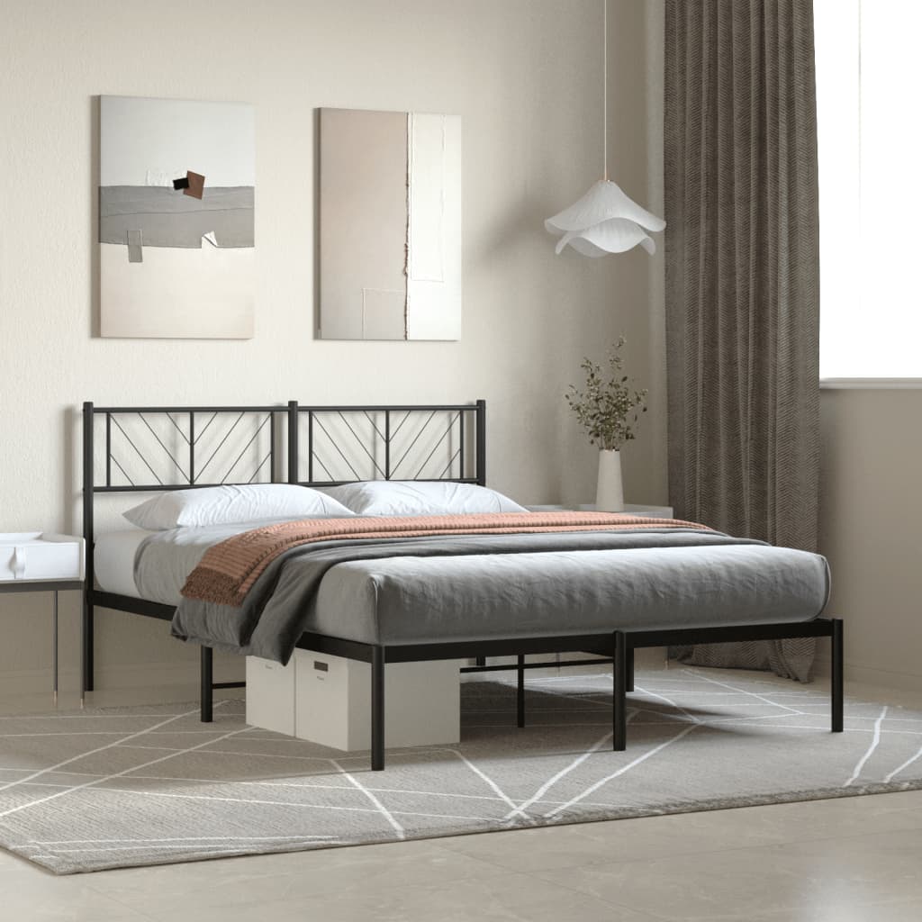 vidaXL Estrutura de cama em metal com cabeceira 150x200 cm preto