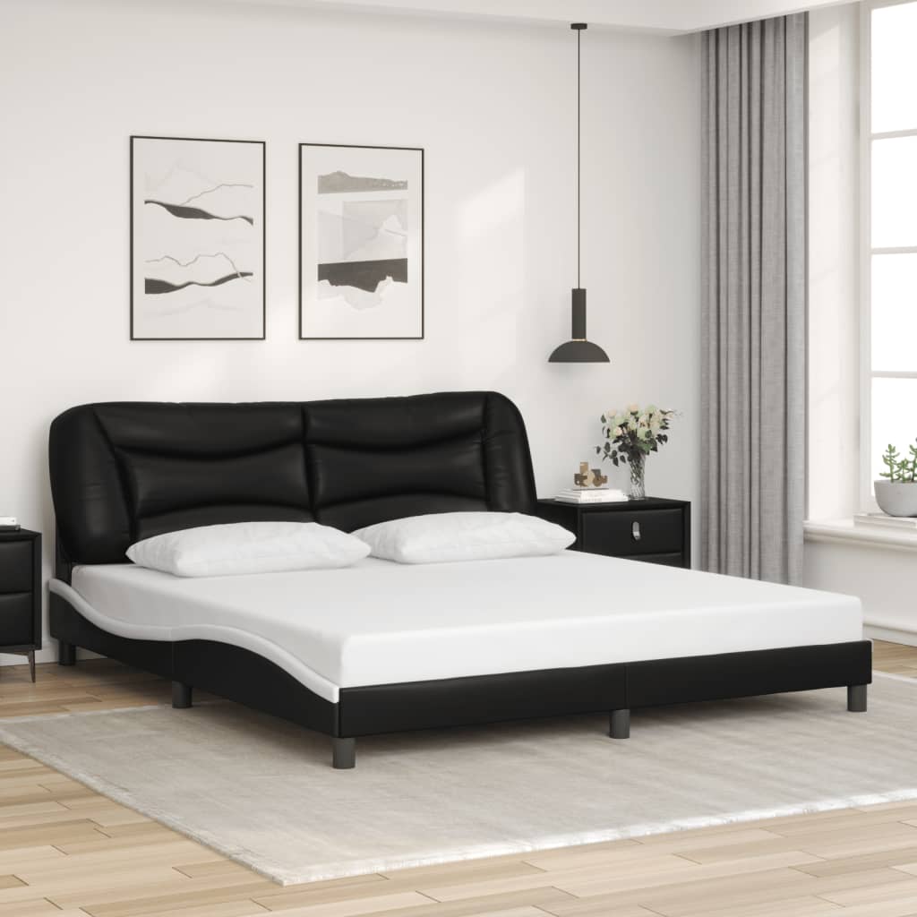 vidaXL Estrutura cama c/ luzes LED 180x200cm couro artif. preto/branco