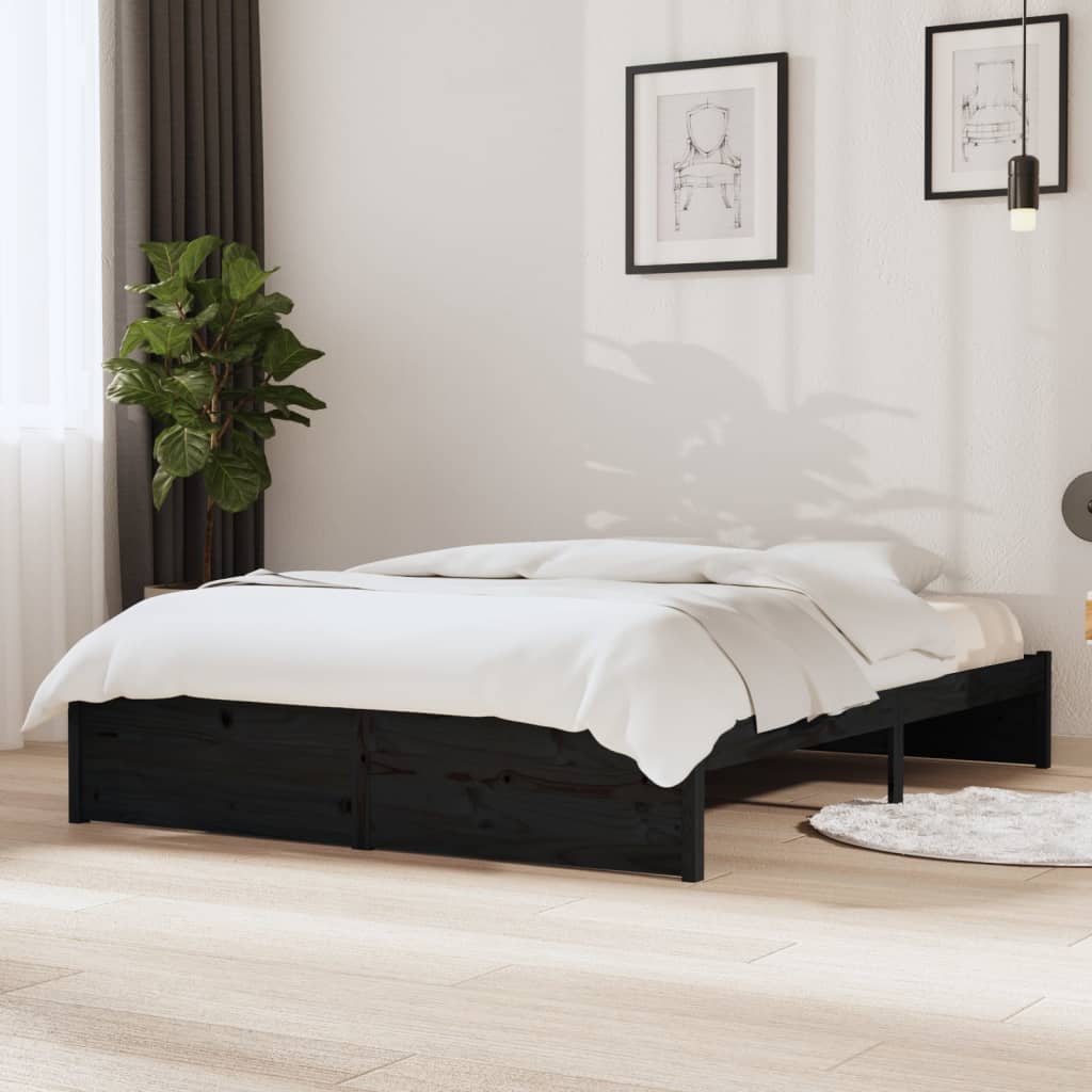 vidaXL Estrutura de cama 140x200 cm madeira maciça preto