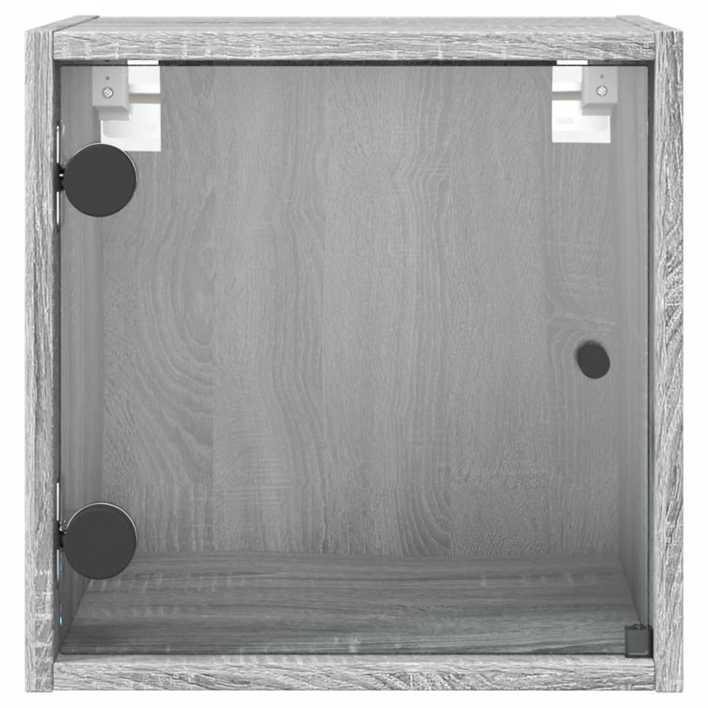 vidaXL Mesa cabeceira c/ portas vidro 2 pcs 35x37x35cm cinzento sonoma