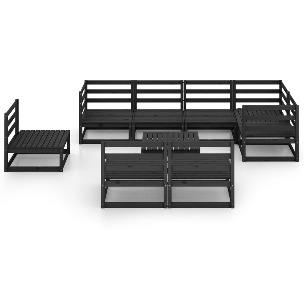 vidaXL 9 pcs conjunto lounge de jardim pinho maciço preto