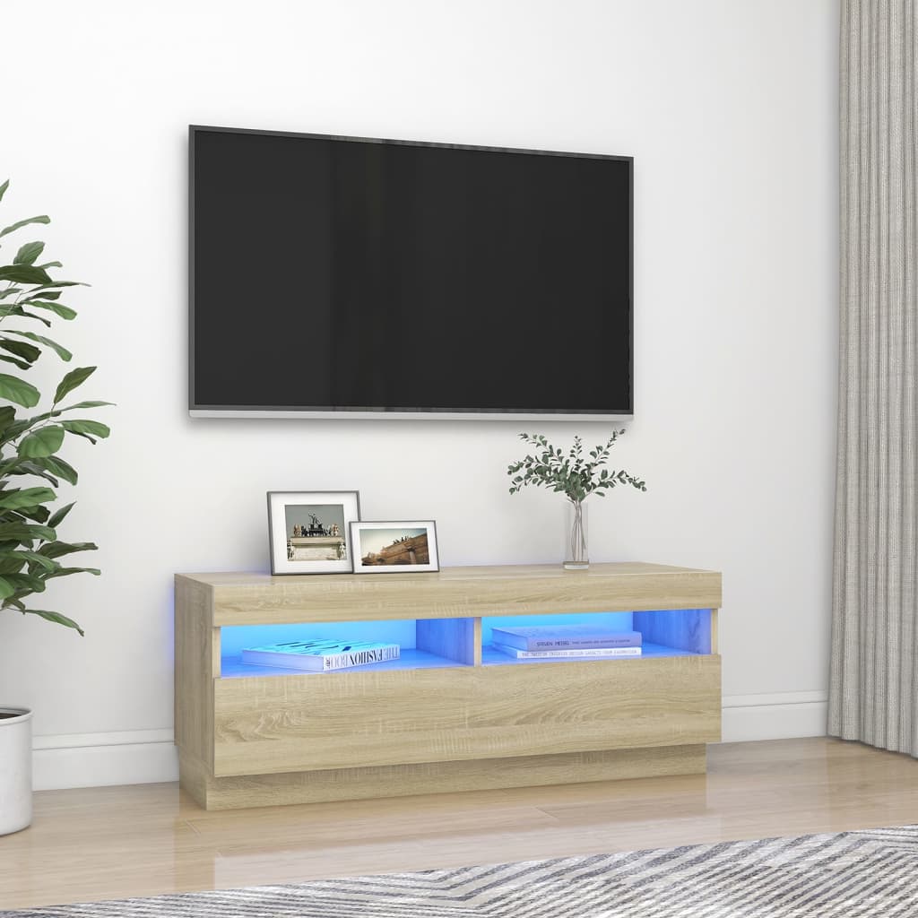 vidaXL Móvel de TV com luzes LED 100x35x40 cm carvalho sonoma