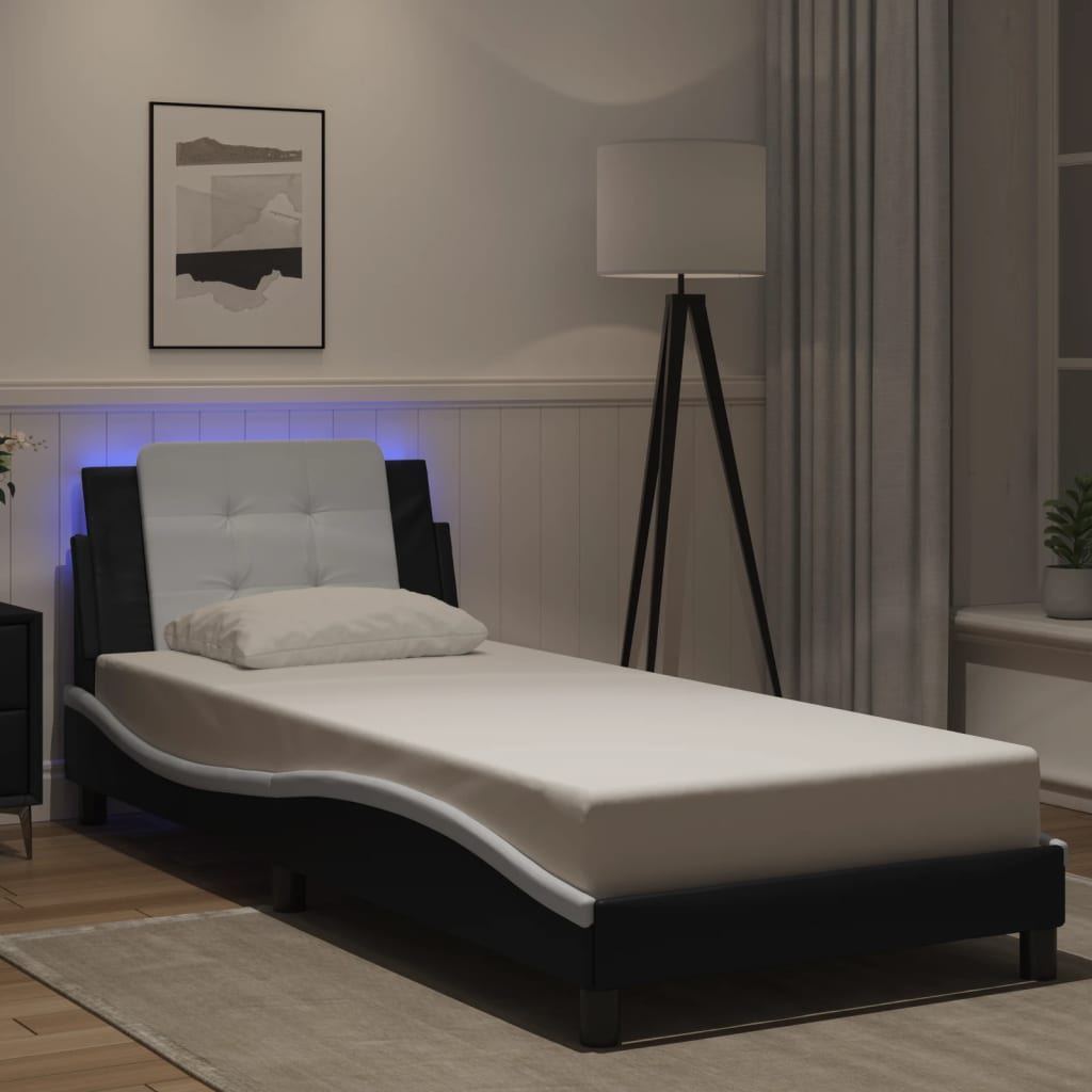 vidaXL Estrutura cama c/ luzes LED 80x200cm couro artif. preto/branco