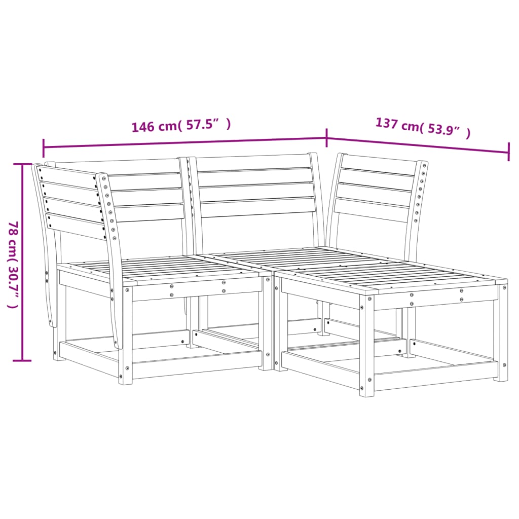 vidaXL 3 pcs conjunto sofás de jardim madeira de pinho maciça