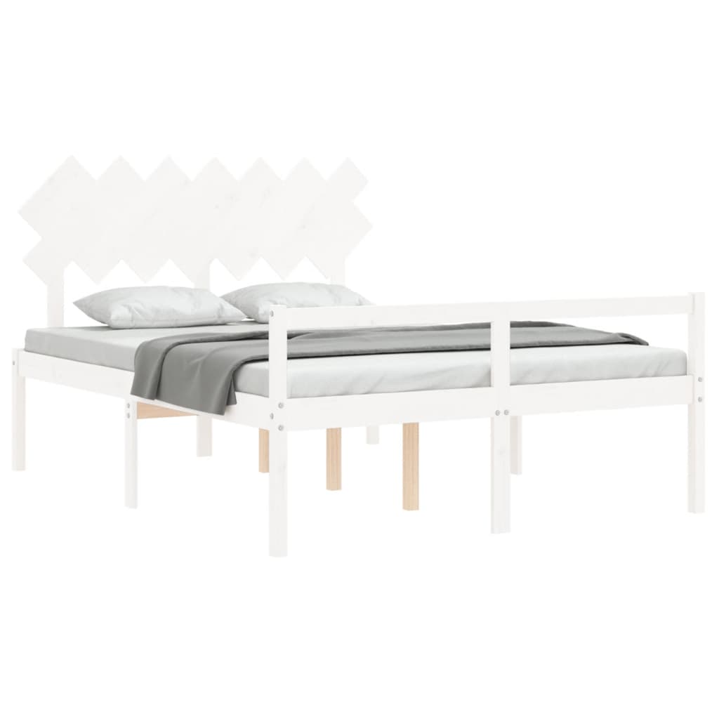 vidaXL Cama para idosos king size com cabeceira madeira maciça branco