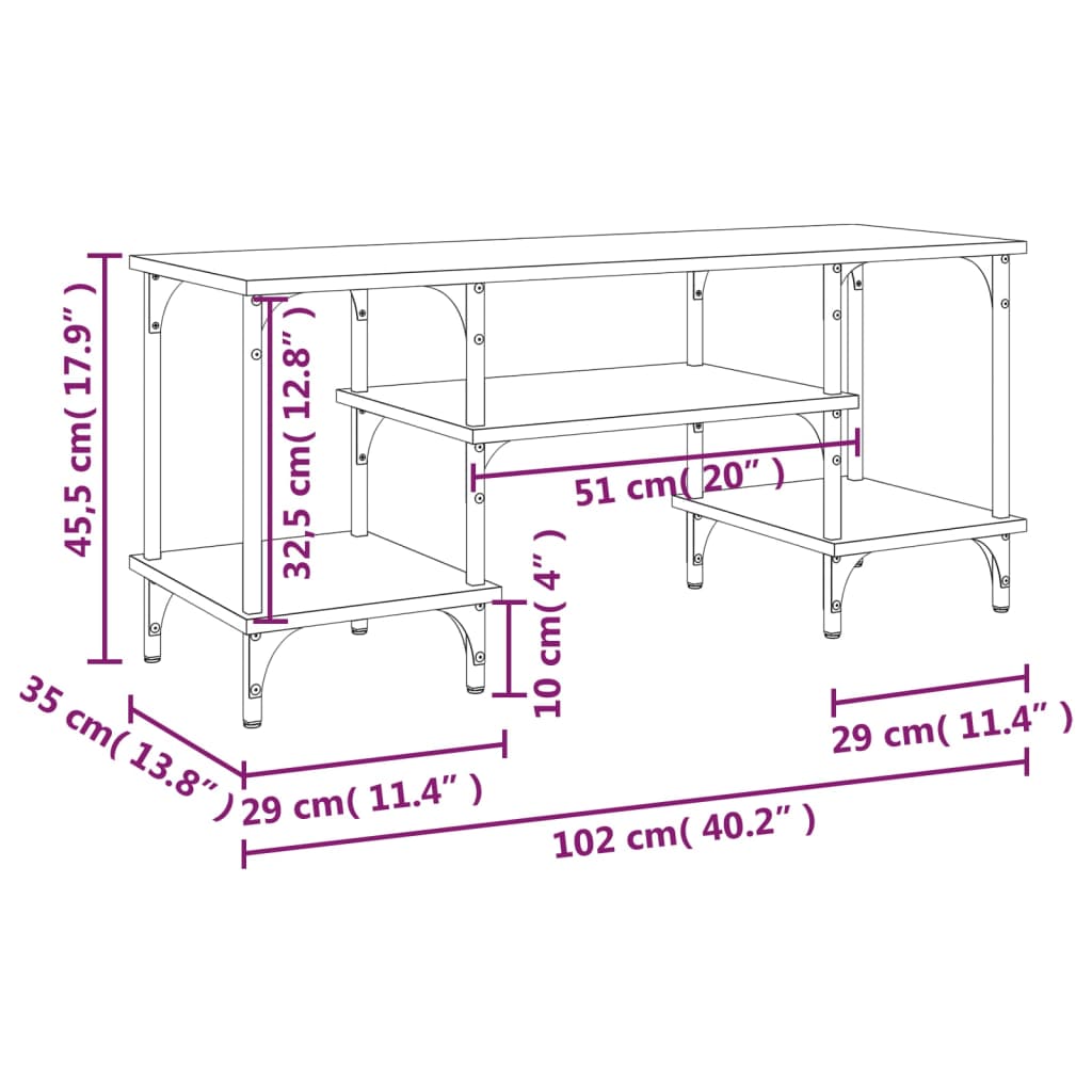 vidaXL Móvel para TV 102x35x45,5 cm derivados madeira carvalho fumado