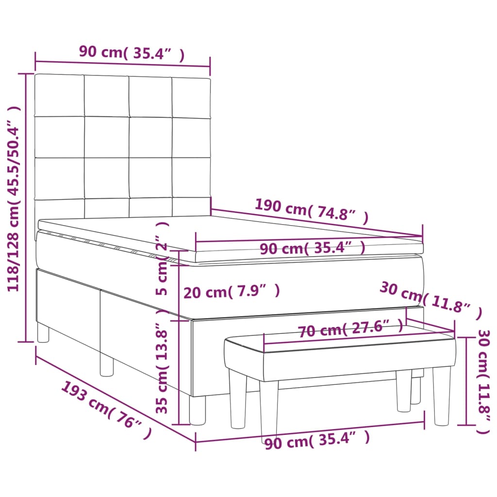 vidaXL Cama com molas/colchão 90x190 cm veludo preto