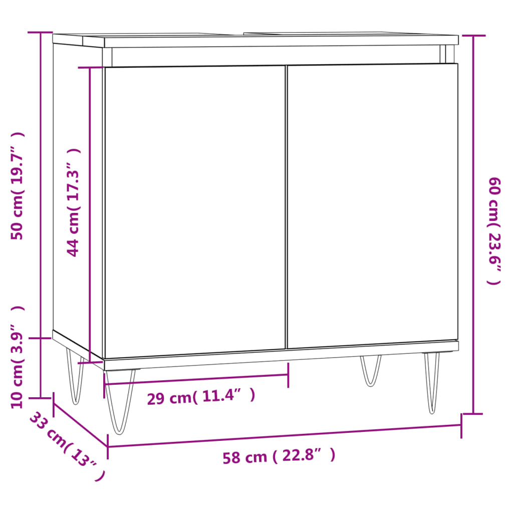 vidaXL Armário casa de banho 58x33x60cm derivados madeira cinza sonoma