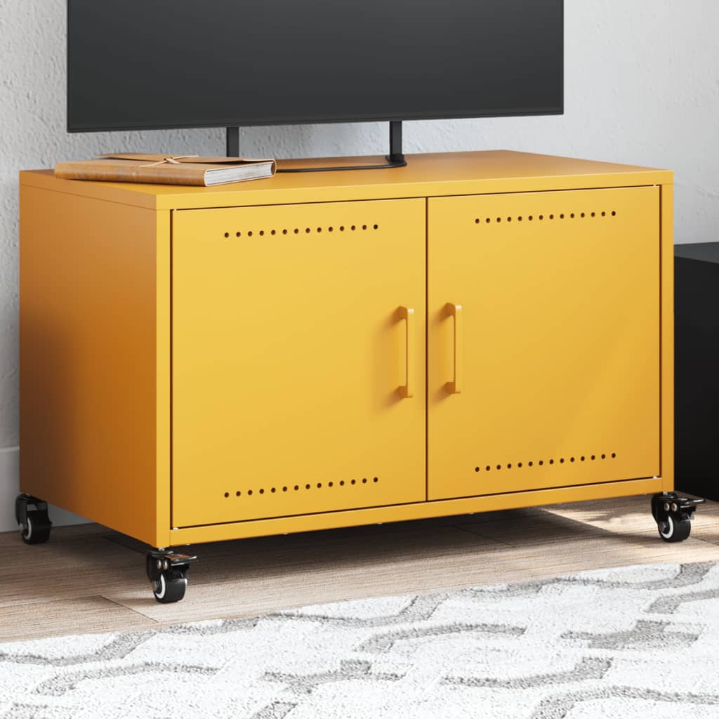 vidaXL Móvel de TV 68x39x43,5 cm aço amarelo mostarda