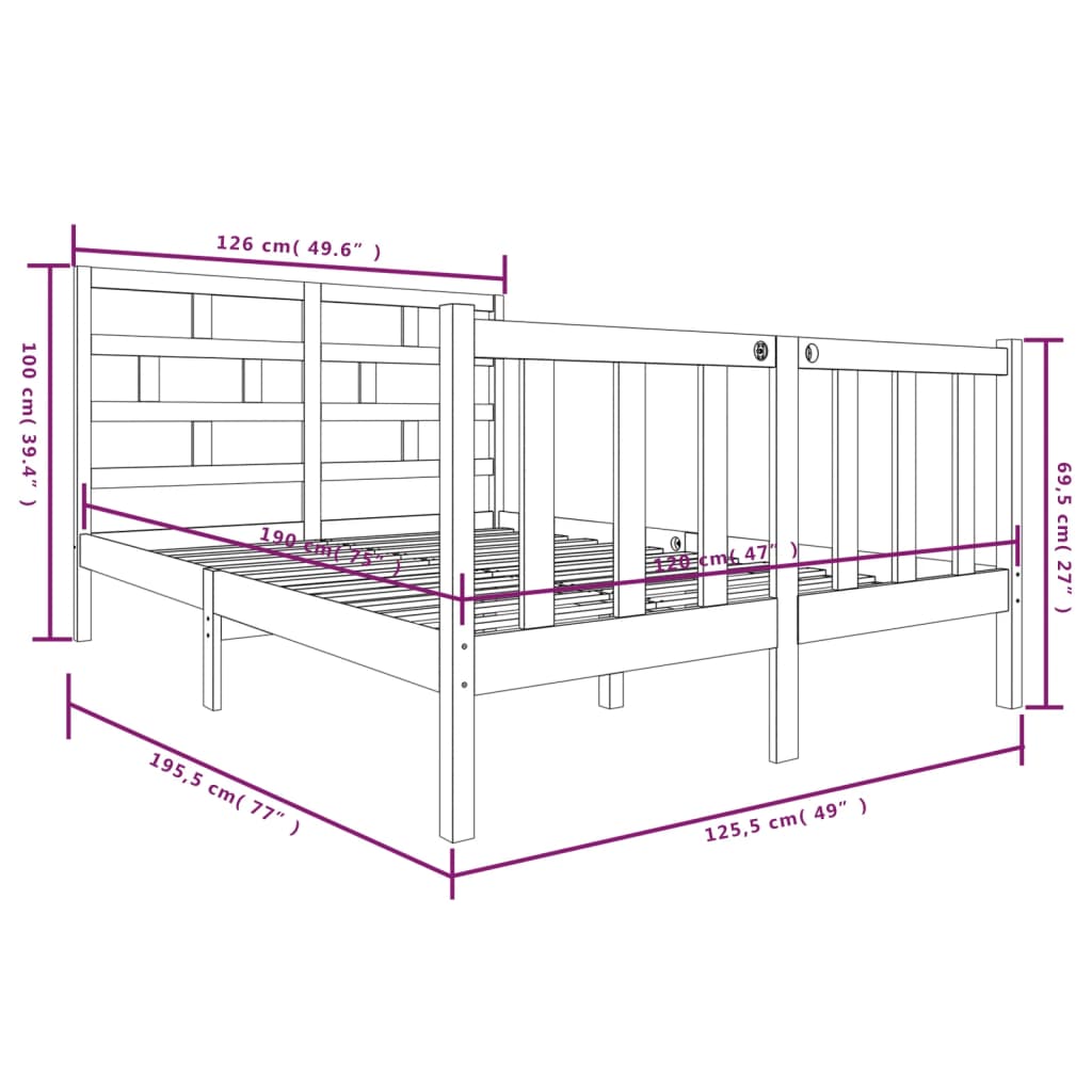 vidaXL Estrutura de cama pequena casal 120x190 cm pinho maciço