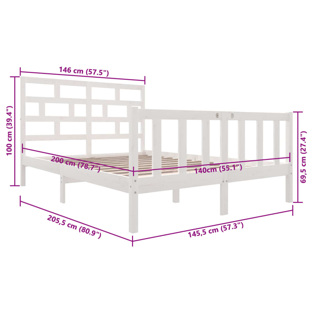 vidaXL Estrutura de cama 140x200 cm madeira de pinho maciça branco