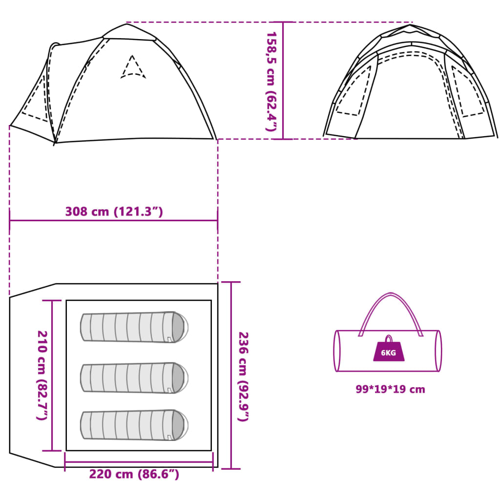 vidaXL Tenda de campismo cúpula para 3 pessoas libertação rápida azul