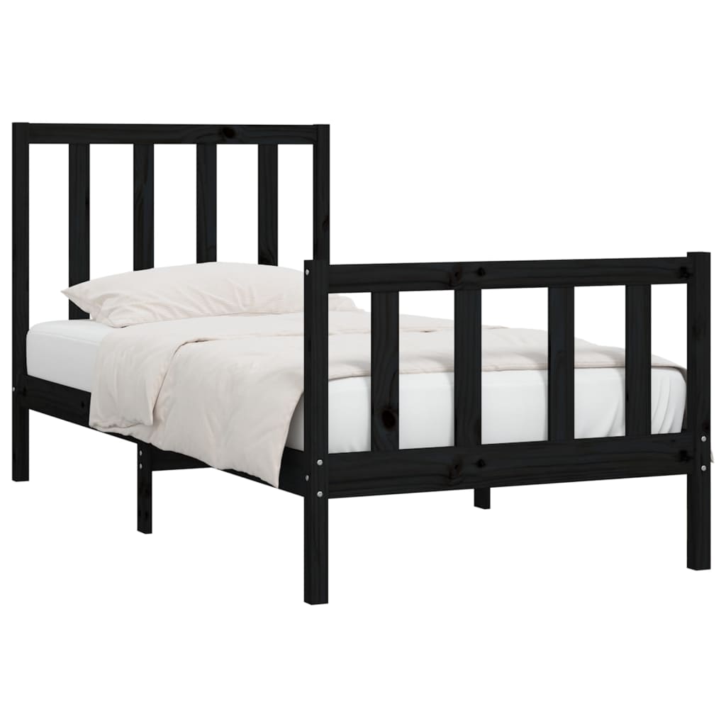 vidaXL Estrutura de cama solteiro 90x190 cm madeira maciça preto