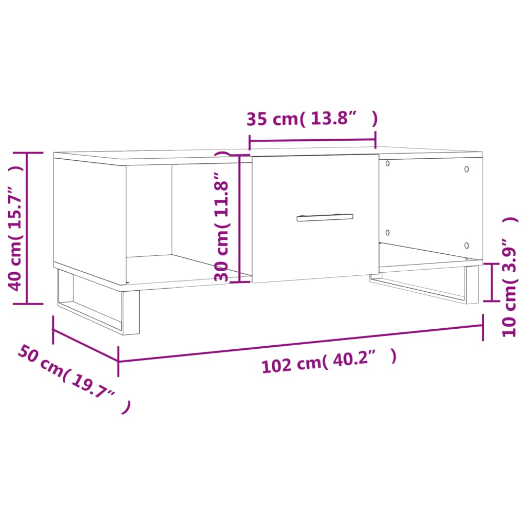 vidaXL Mesa de centro 102x50x40 cm madeira processada cinza cimento