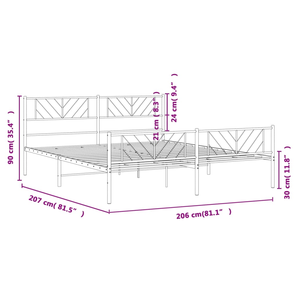 vidaXL Estrutura de cama com cabeceira e pés 200x200 cm metal branco