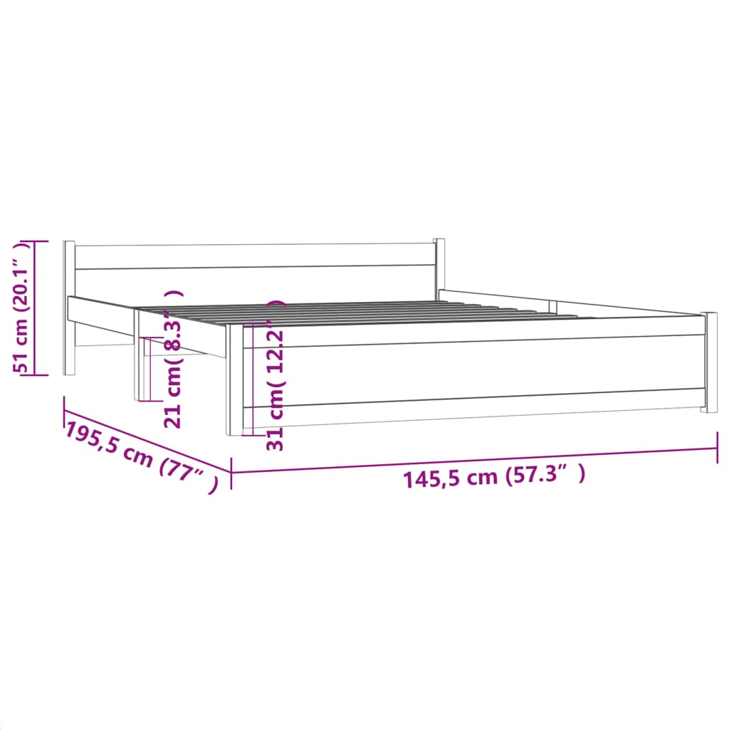 vidaXL Estrutura de cama 140x190 cm madeira maciça preto