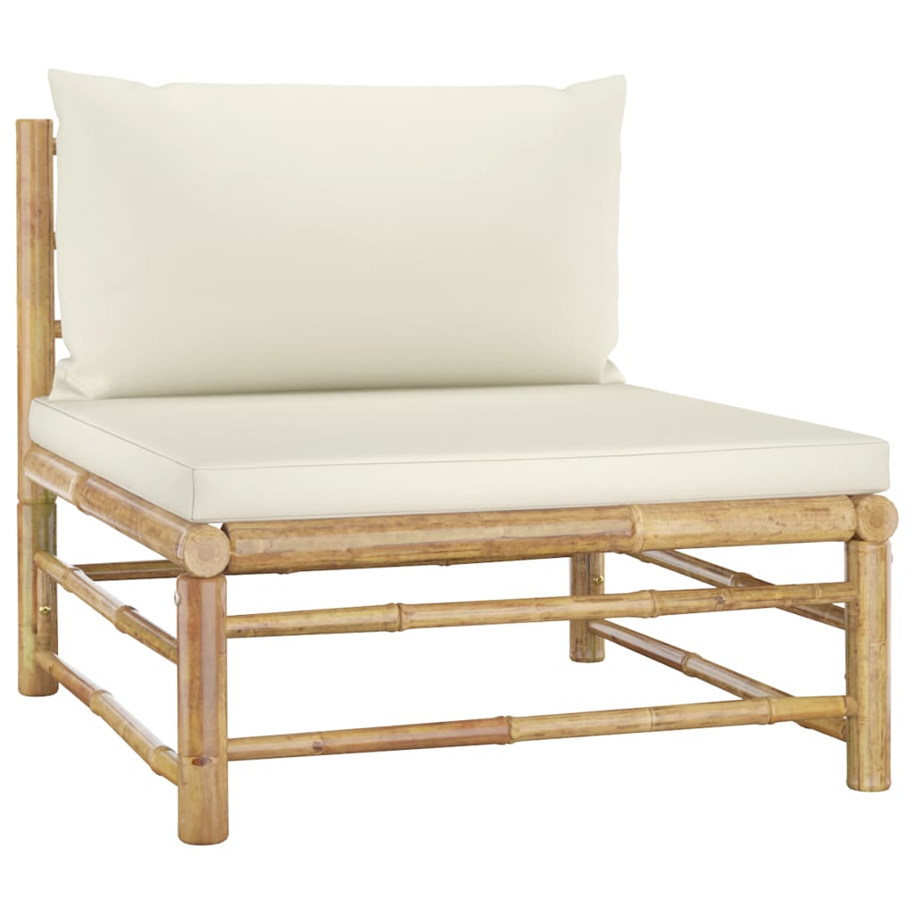 vidaXL 6 pcs conj. lounge p/ jardim em bambu c/ almofadões branco nata