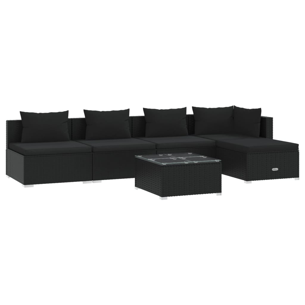 vidaXL 6 pcs conjunto lounge de jardim c/ almofadões vime PE preto