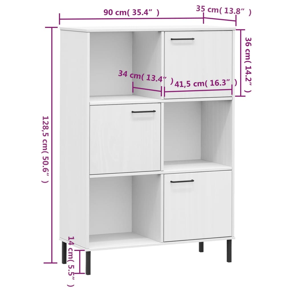 vidaXL Estante pernas metal 90x35x128,5 cm madeira maciça OSLO branco