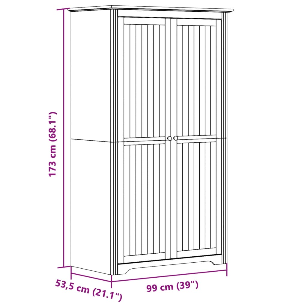 vidaXL Roupeiro BODO 99x53,5x173 cm madeira de pinho maciça branco