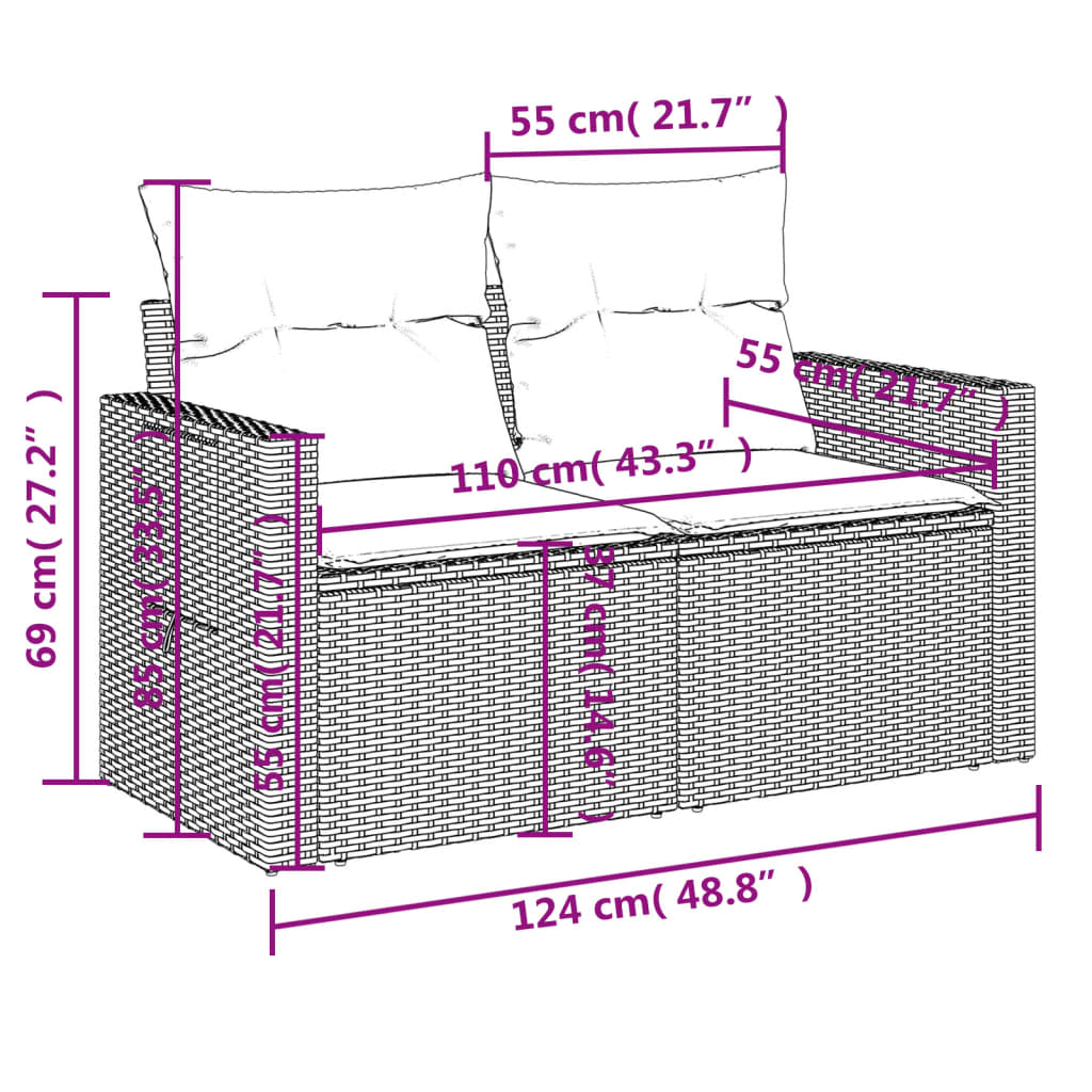 vidaXL 10 pcs conjunto de sofás p/ jardim com almofadões vime PE bege