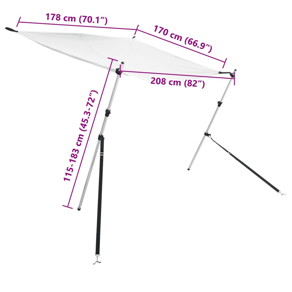 vidaXL Extensão de toldo em T 170x208x(115-183) cm branco