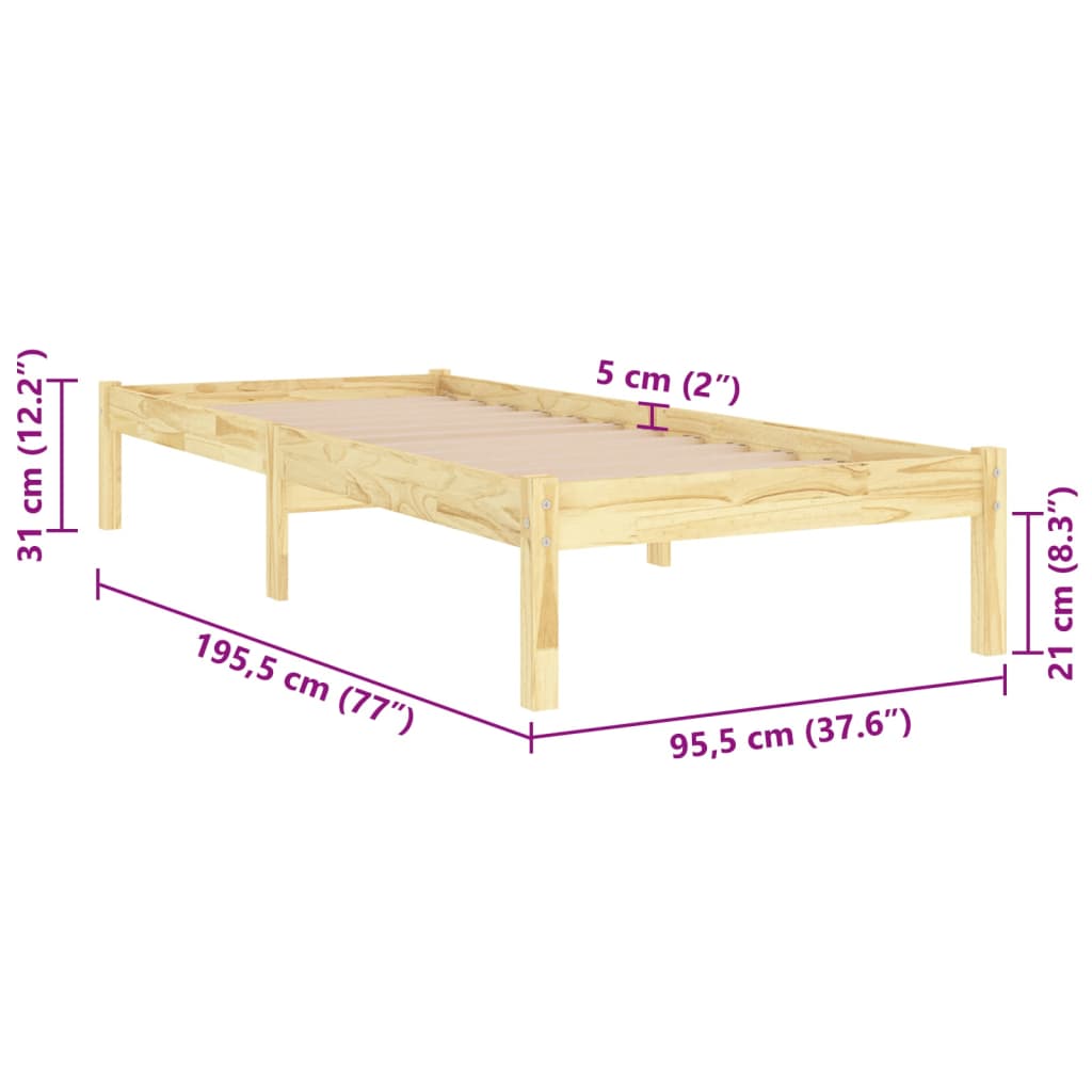 vidaXL Estrutura de cama solteiro 90x190 cm madeira maciça