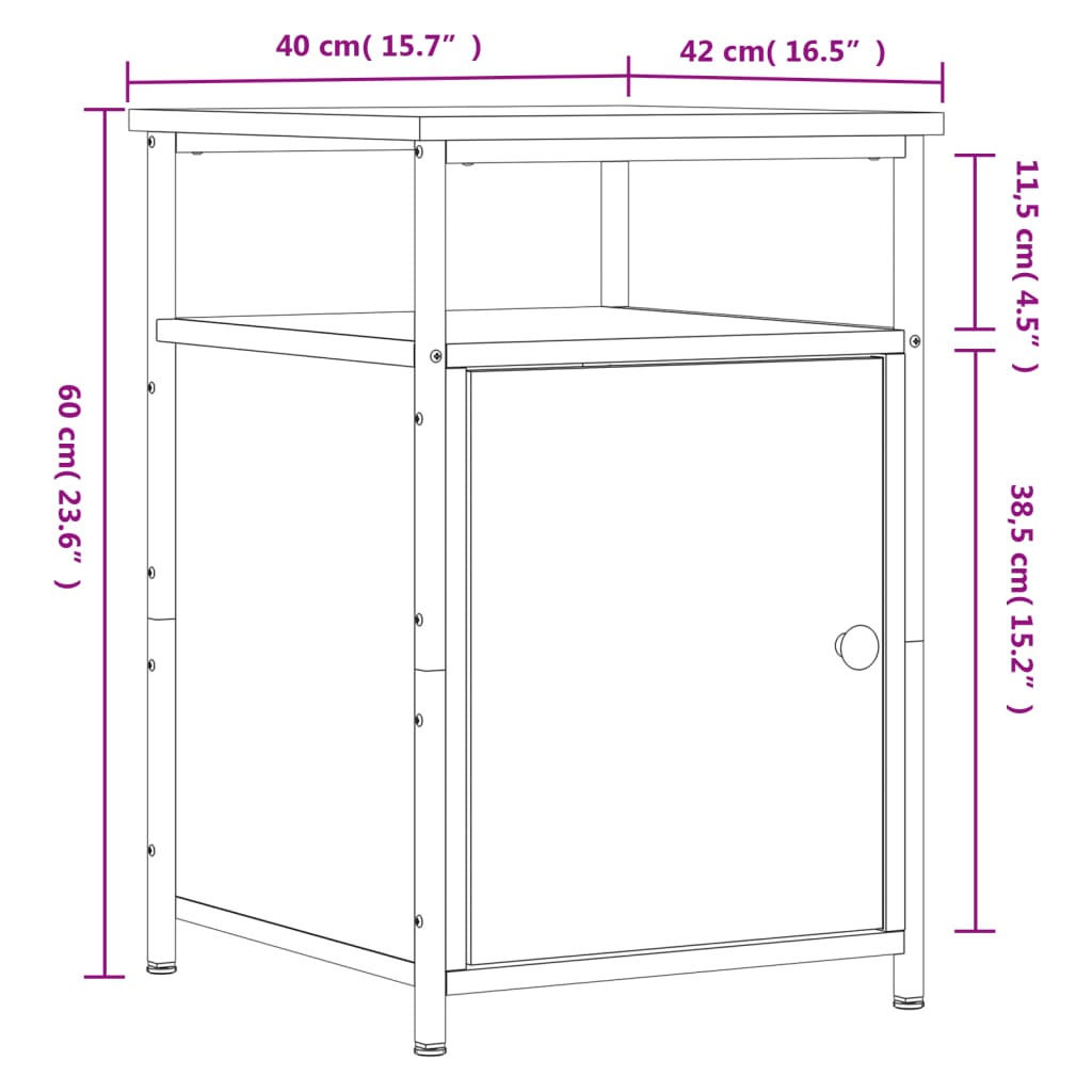 vidaXL Mesas cabeceira 2 pcs 40x42x60cm deriv. madeira cinzento sonoma