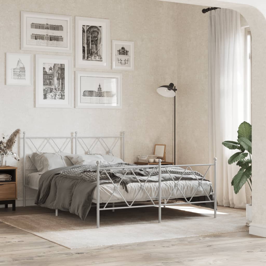 vidaXL Estrutura de cama com cabeceira e pés 140x190 cm metal branco