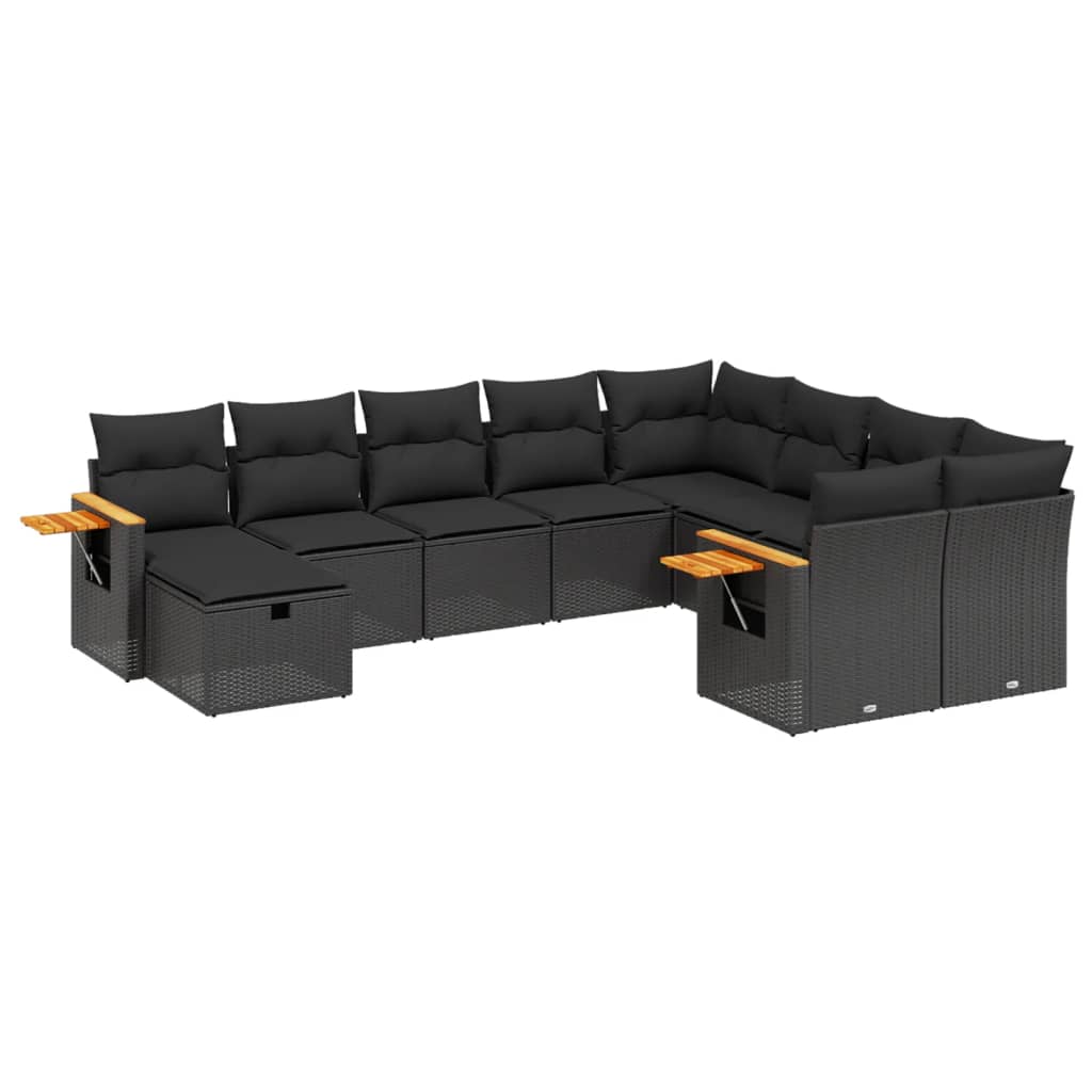 vidaXL 10 pcs conjunto sofás de jardim c/ almofadões vime PE preto