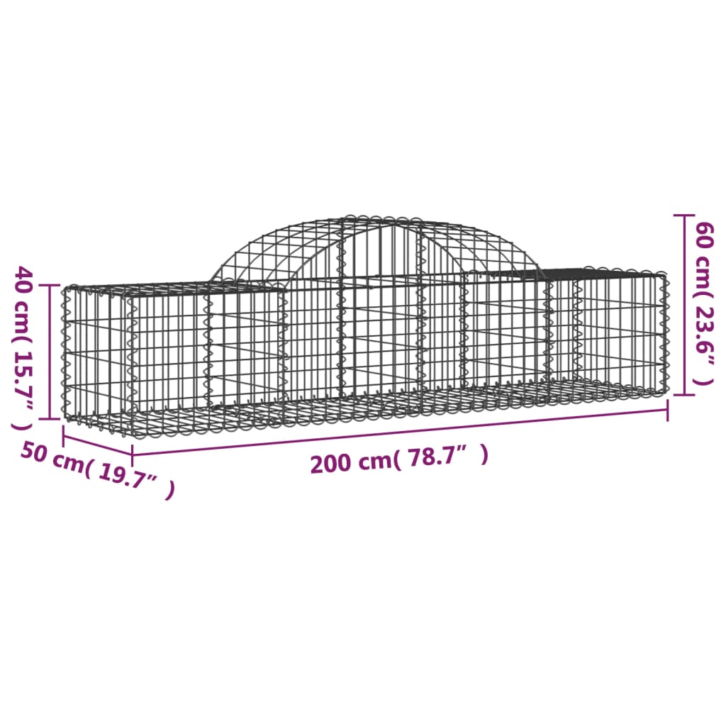 vidaXL Cestos gabião arqueados 5 pcs 200x50x40/60 cm ferro galvanizado