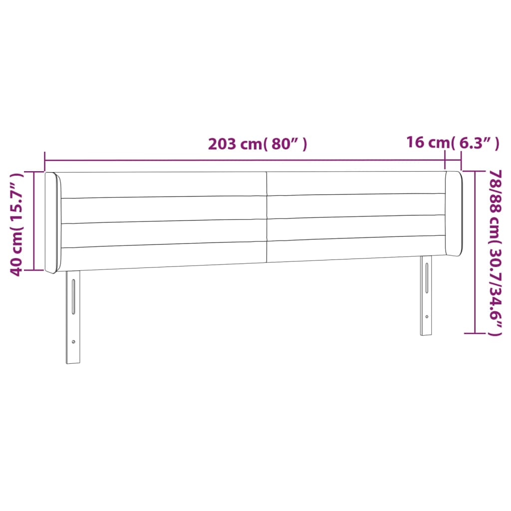 vidaXL Cabeceira cama c/ luzes LED veludo 203x16x78/88 cm verde-escuro