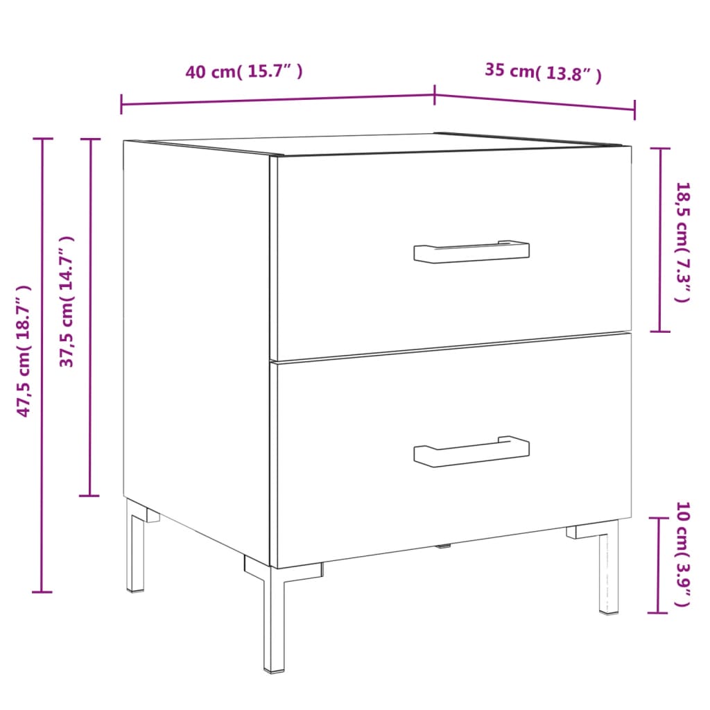 vidaXL Mesa cabeceira 40x35x47,5 cm derivados madeira sonoma cinza