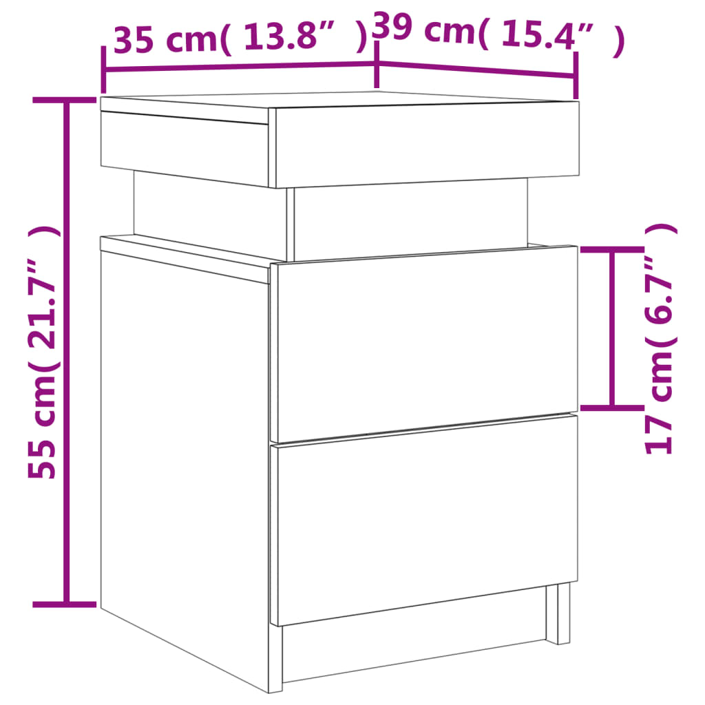 vidaXL Mesa de cabeceira com luzes LED 35x39x55 cm preto