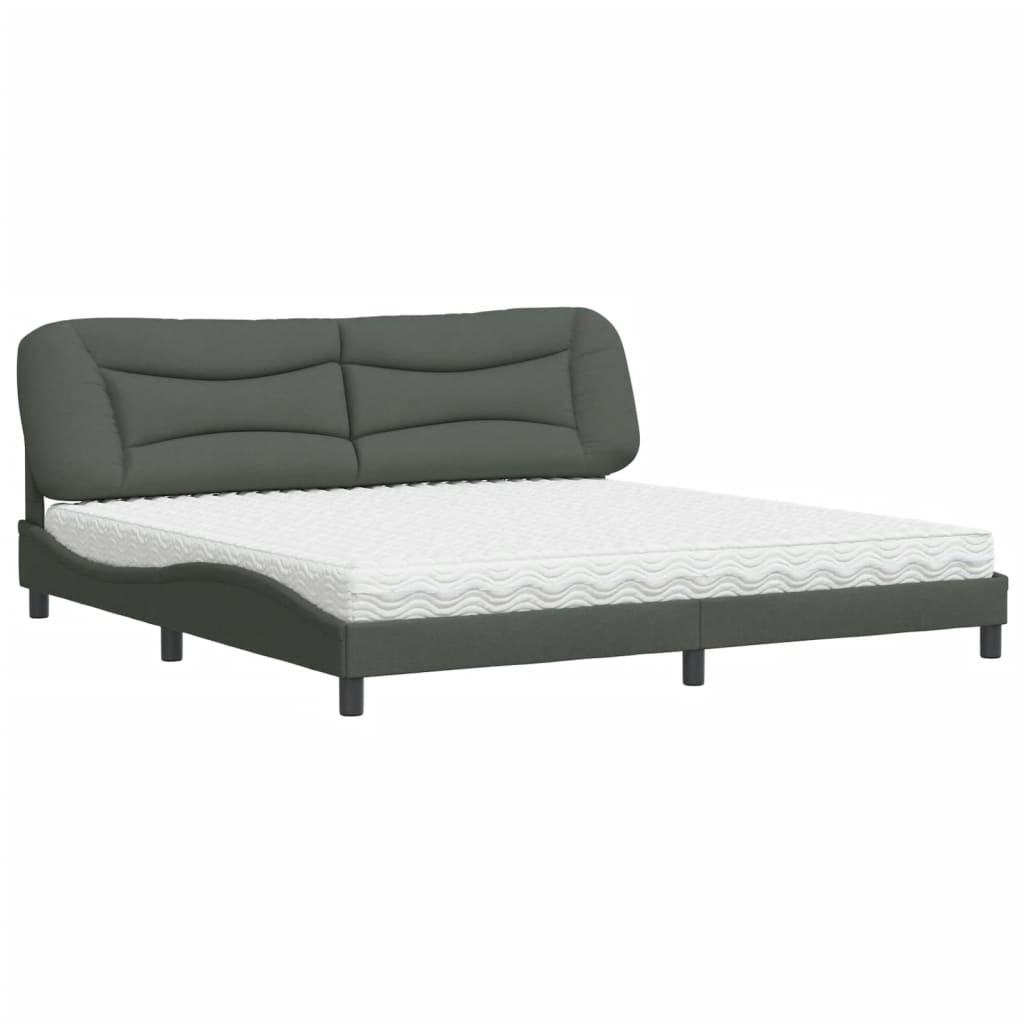 vidaXL Cama com colchão 200x200 cm tecido cinzento-escuro