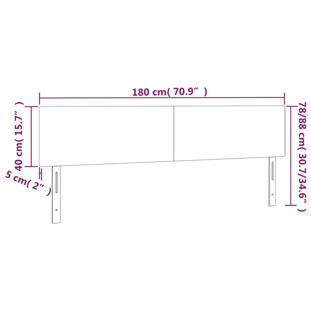 vidaXL Cabeceira de cama c/ luzes LED veludo 180x5x78/88cm azul-escuro