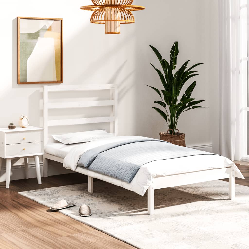 vidaXL Estrutura de cama solteiro 90x190 cm madeira maciça branco