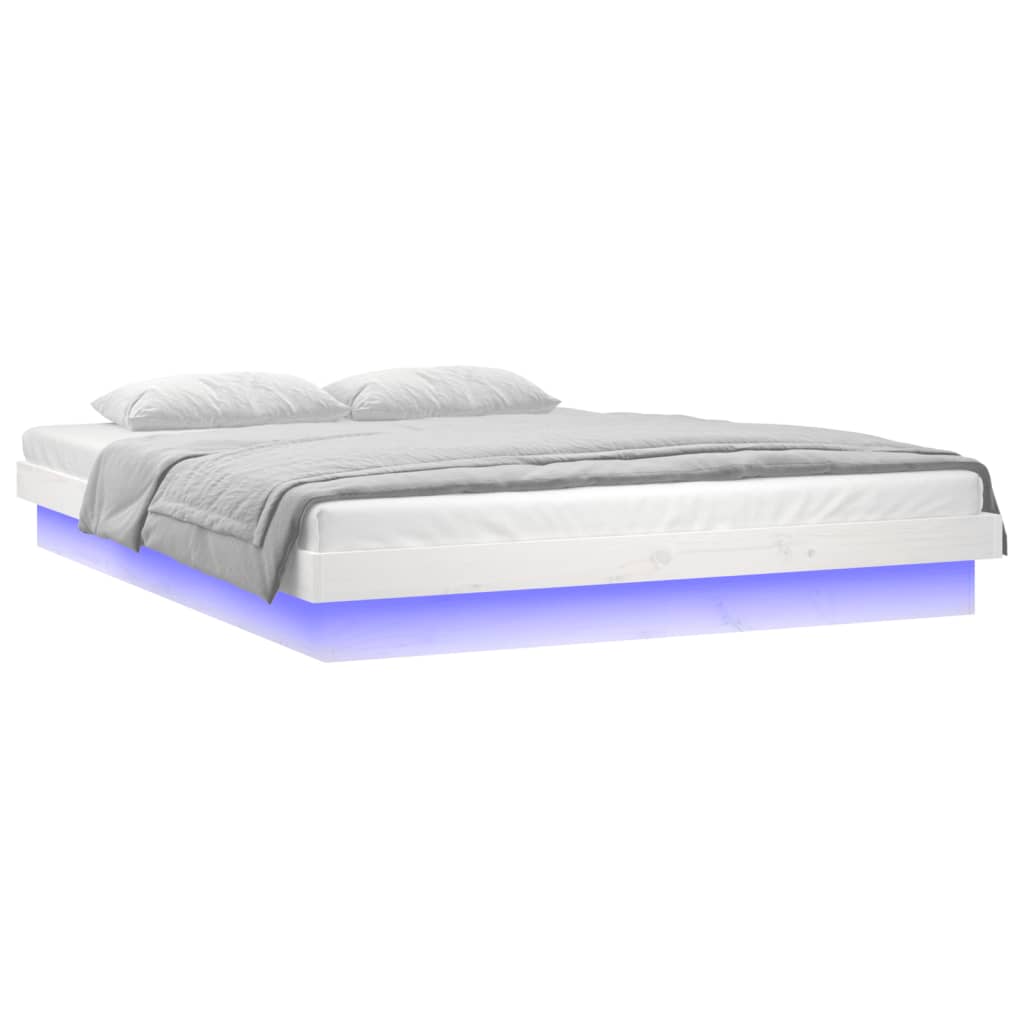 vidaXL Estrutura de cama com LEDs 200x200 cm pinho maciço branco