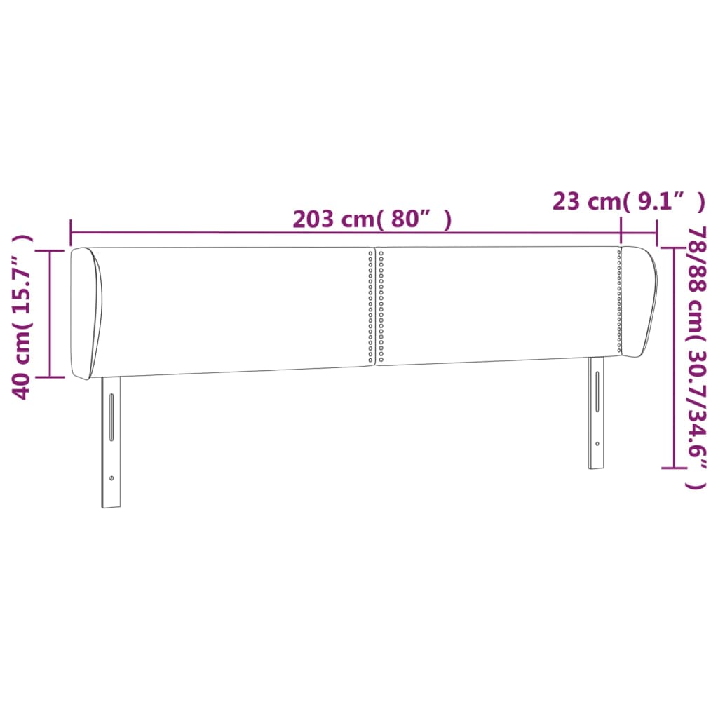 vidaXL Cabeceira de cama c/ abas veludo 203x23x78/88cm cinzento-escuro