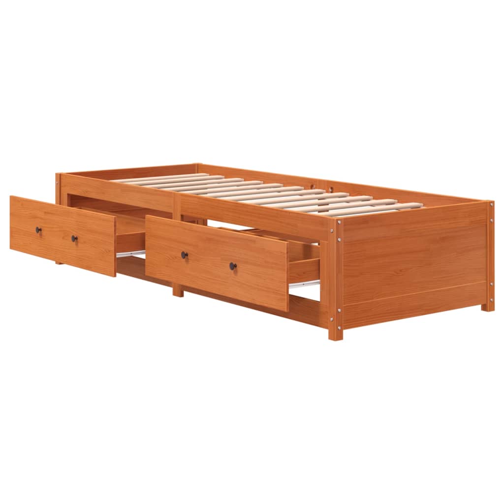 vidaXL Sofá-cama 75x190 cm madeira de pinho maciça castanho cera