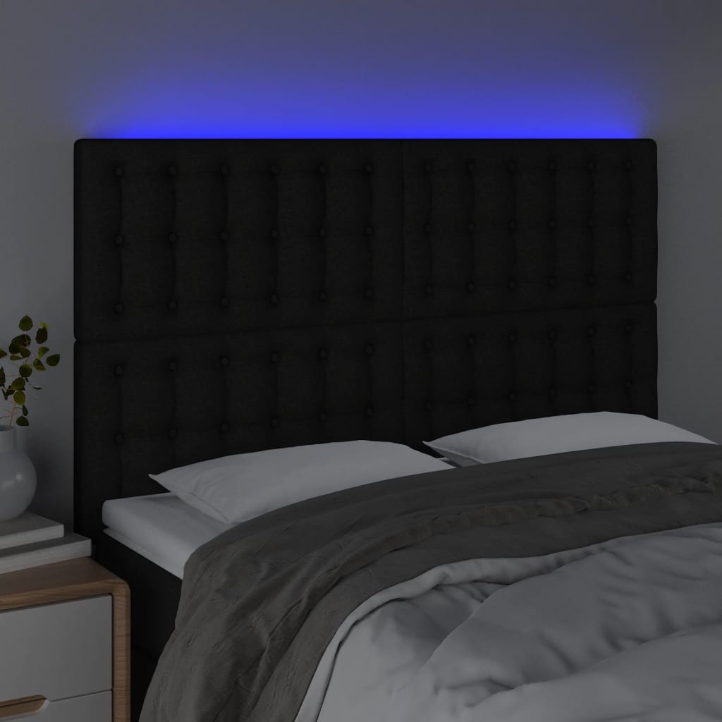 vidaXL Cabeceira cama c/ LED tecido 144x5x118/128 cm preto