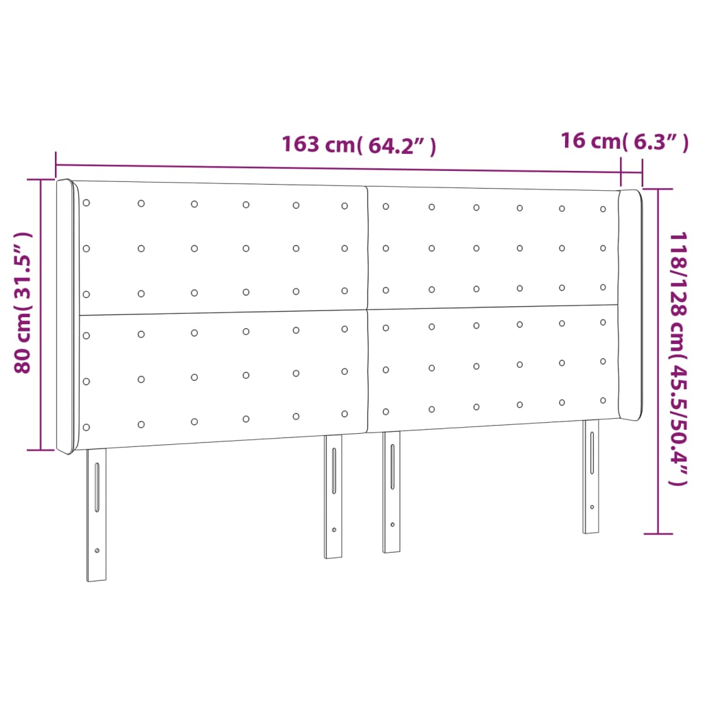 vidaXL Cabeceira de cama c/ LED veludo 163x16x118/128 cm cinza-escuro