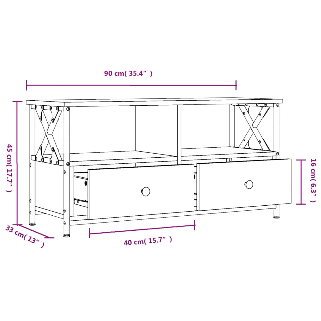 vidaXL Móvel de TV 90x33x45 cm derivados de madeira e ferro preto