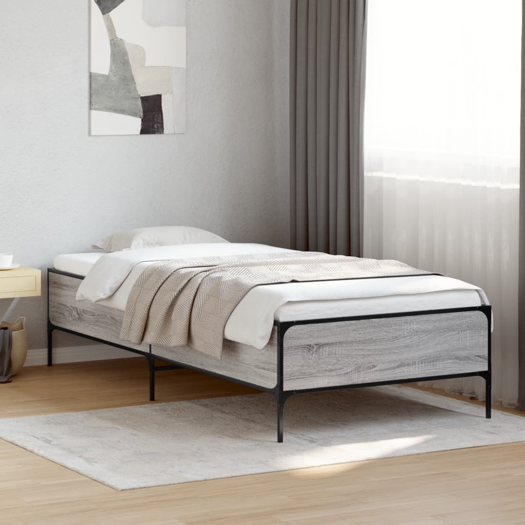 vidaXL Estrutura de cama derivados de madeira e metal cinzento sonoma