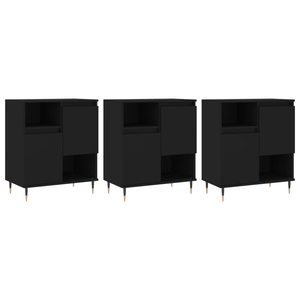 vidaXL Aparadores 3 pcs derivados de madeira preto