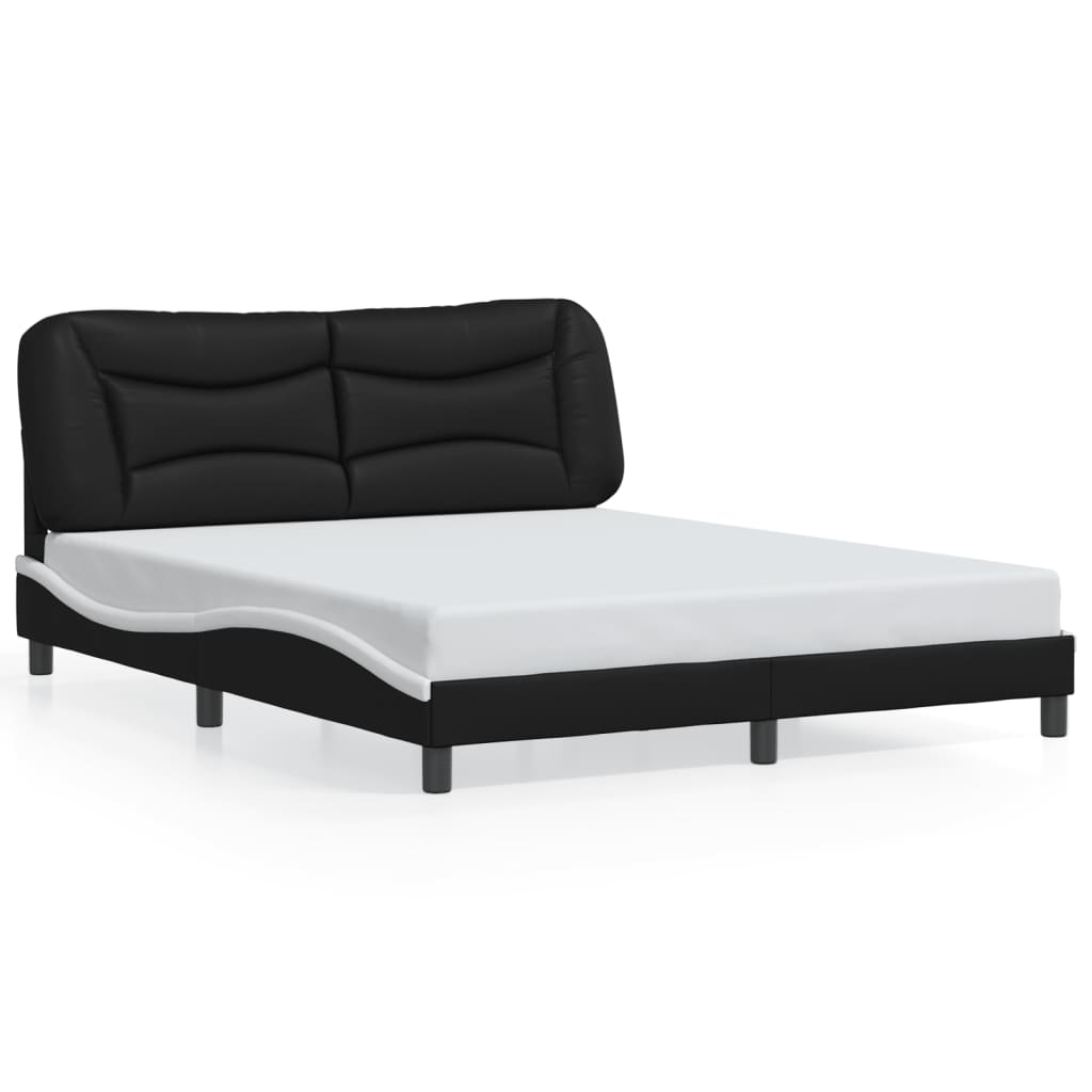 vidaXL Estrutura cama c/ luzes LED 160x200cm couro artif. preto/branco