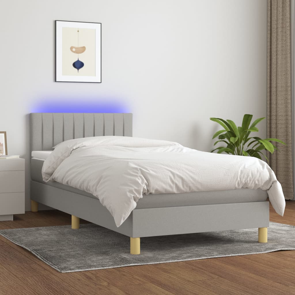 vidaXL Cama box spring c/ colchão e LED 80x200 cm tecido cinza-claro